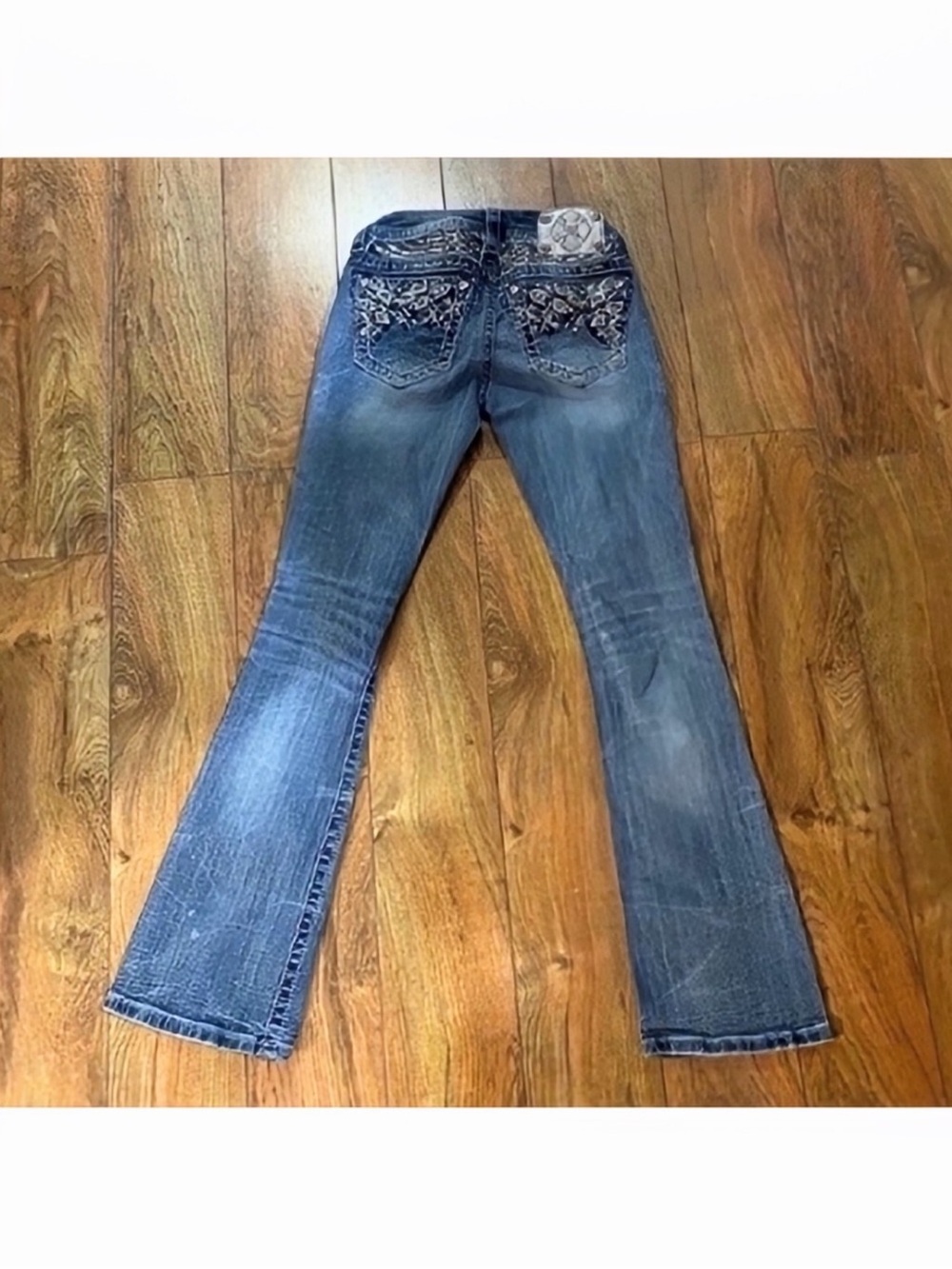 Gorgeous Miss Me Signature Boot Jeans With Embellished Pockets 31” Inseam